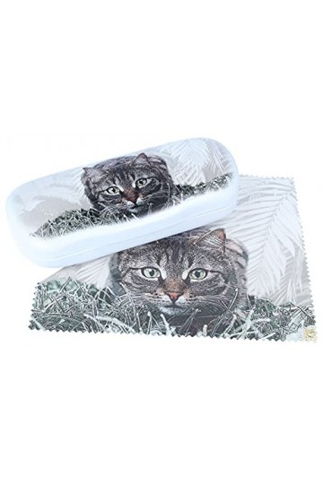 Étui à lunettes robuste en aluminium avec housse blanche et motifs mignons avec animaux + chiffon en microfibre au choix ave