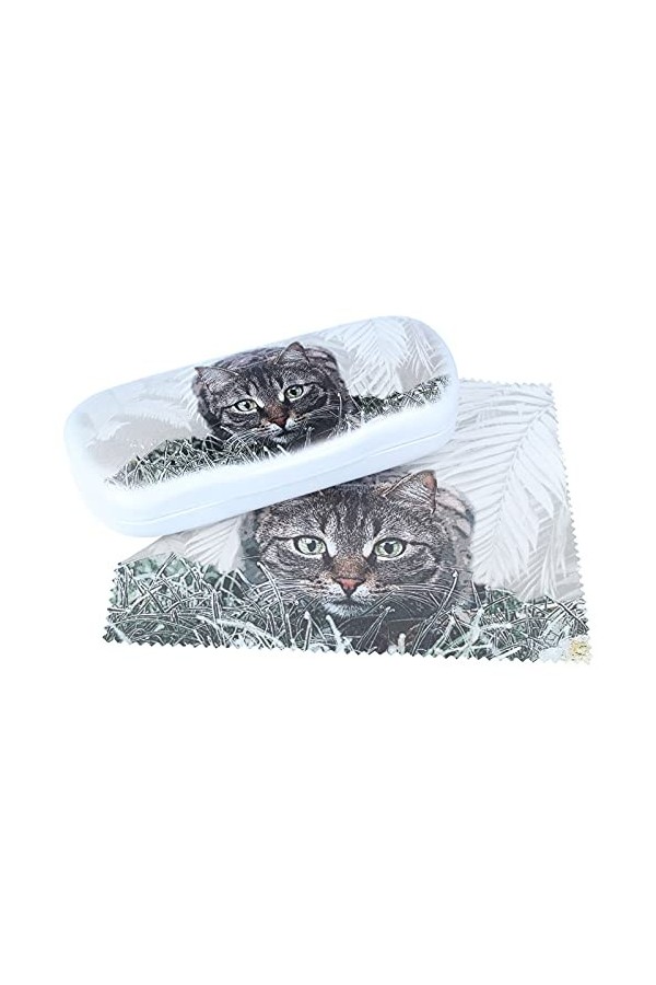 Étui à lunettes robuste en aluminium avec housse blanche et motifs mignons avec animaux + chiffon en microfibre au choix ave