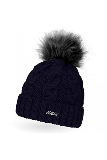 Neverless - Bonnet tricoté avec pompon en fourrure synthétique pour femme, taille unique