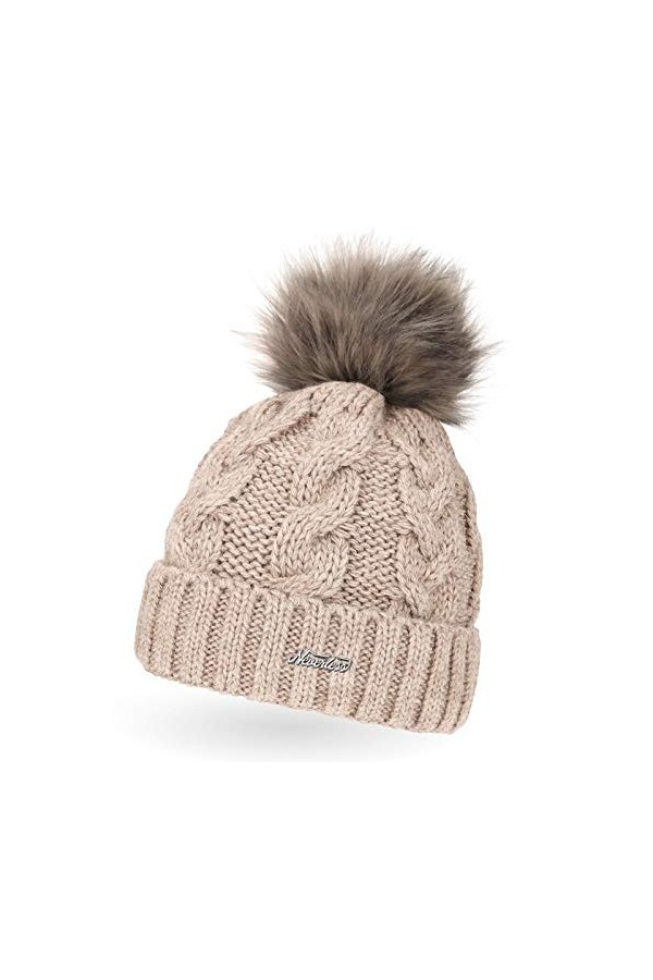 Neverless - Bonnet tricoté avec pompon en fourrure synthétique pour femme, taille unique