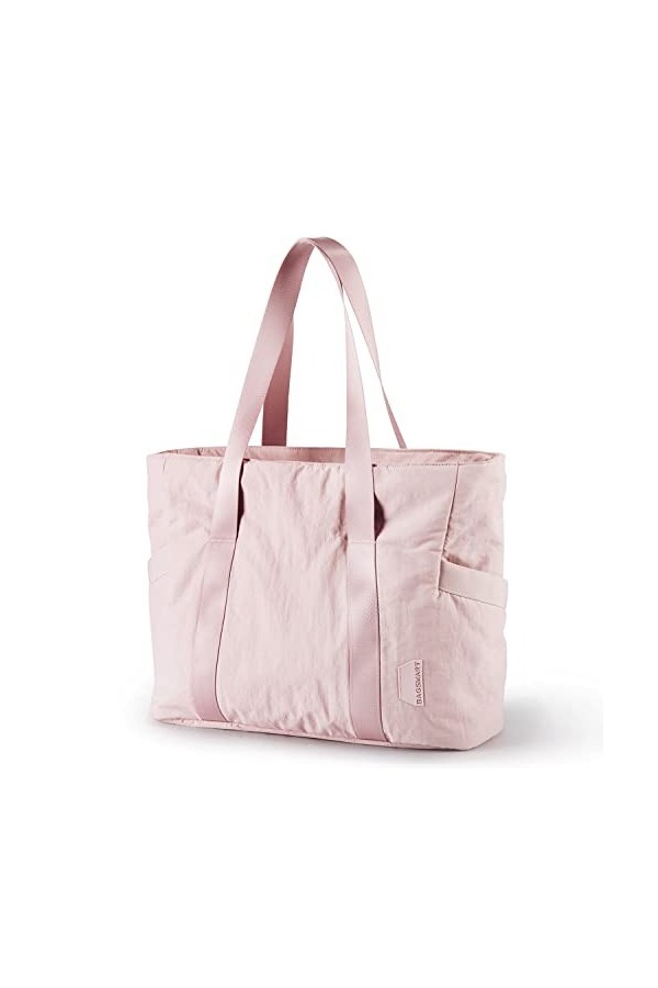 BAGSMART Sac fourre-tout pour femme - Grand sac à bandoulière avec boucle pour tapis de yoga - Pour gym, travail, école, rose