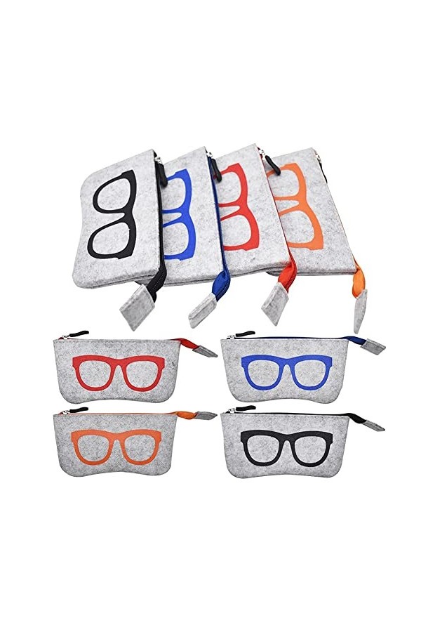 8 pièces Portable Étui pour Lunettes de Soleil-Mode Lunettes De Soleil Sac-Feutre Mou Anti-Scratch Lunettes Sac avec Fermetur