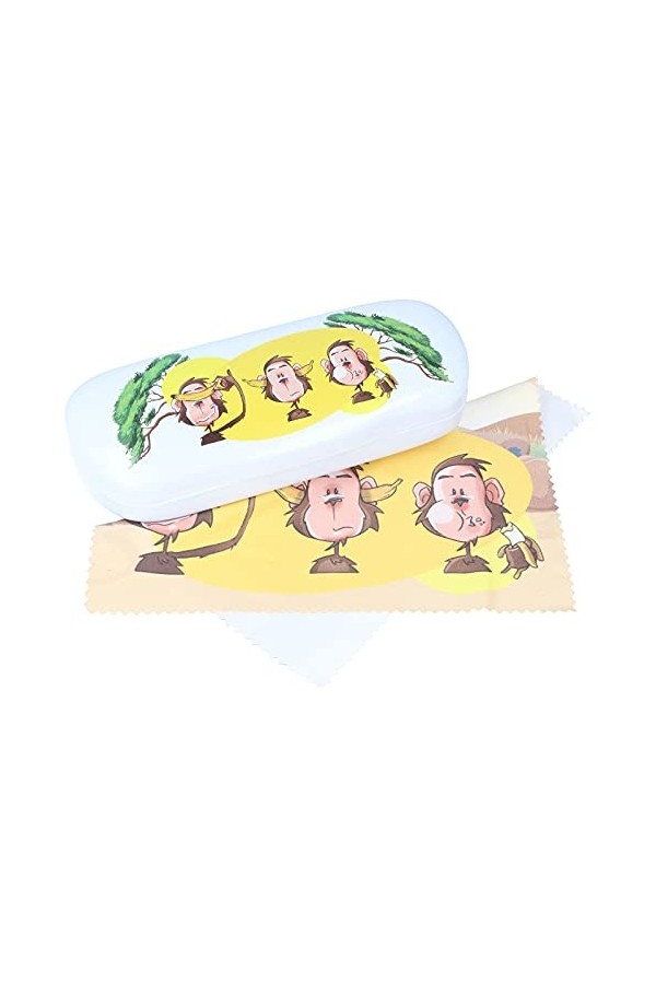 Étui à lunettes robuste en aluminium avec housse blanche et motifs amusants style dessin animé + chiffon microfibre au choix 