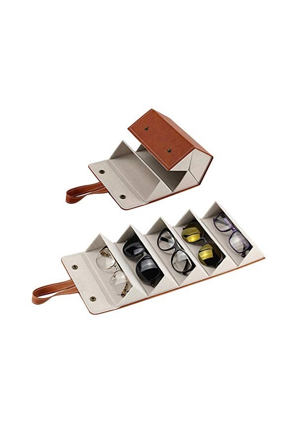 YO-HAPPY Organisateur de Voyage, 5 Fentes Pliable Plusieurs Lunettes de Soleil en Cuir PU Lunettes de Soleil étui pour Organi