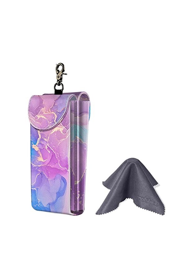 molshine Étui à double lunettes, pochette en cuir vegan pour lunettes de soleil, lunettes avec chiffon de nettoyage, Marbre v
