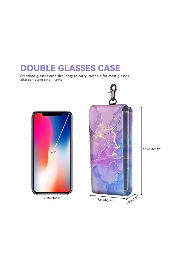 molshine Étui à double lunettes, pochette en cuir vegan pour lunettes de soleil, lunettes avec chiffon de nettoyage, Marbre v