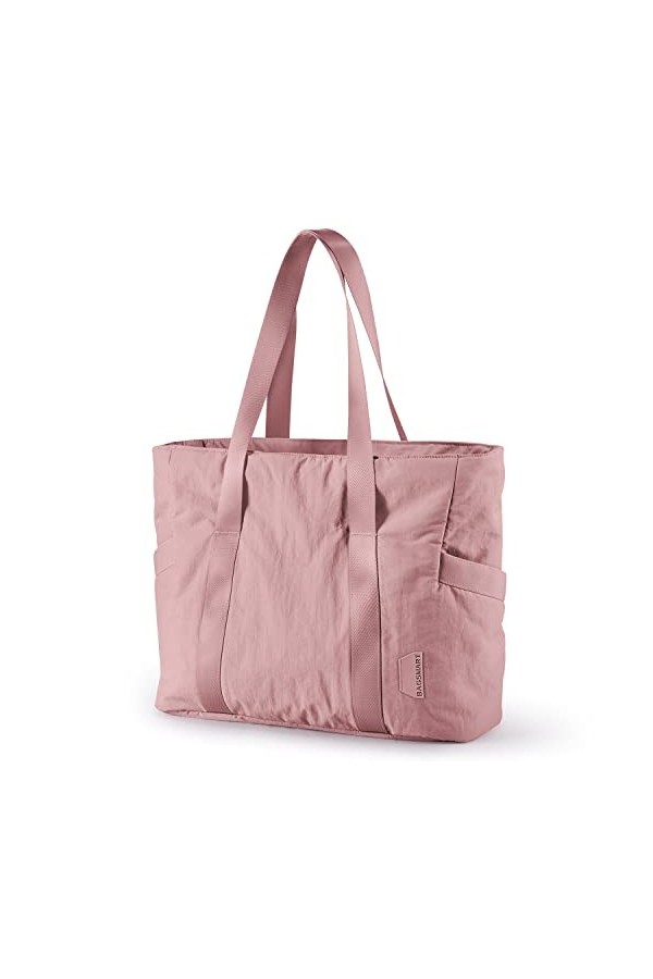 BAGSMART Sac fourre-tout pour femme - Grand sac à bandoulière avec boucle pour tapis de yoga - Pour gym, travail, école, rose