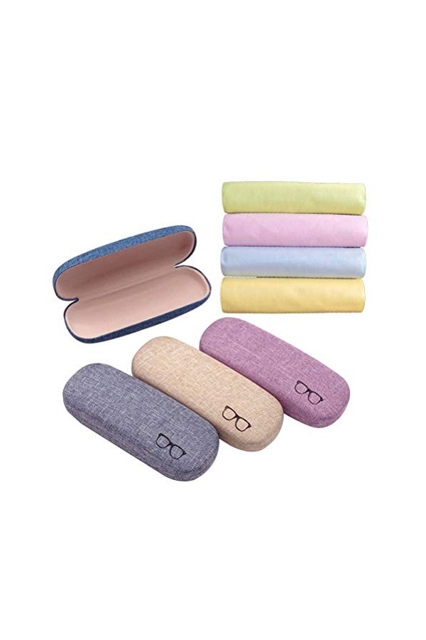 Beaupretty étui à lunettes coquille dure tissu portable grand étui à lunettes de soleil avec chiffon de nettoyage 4set coule