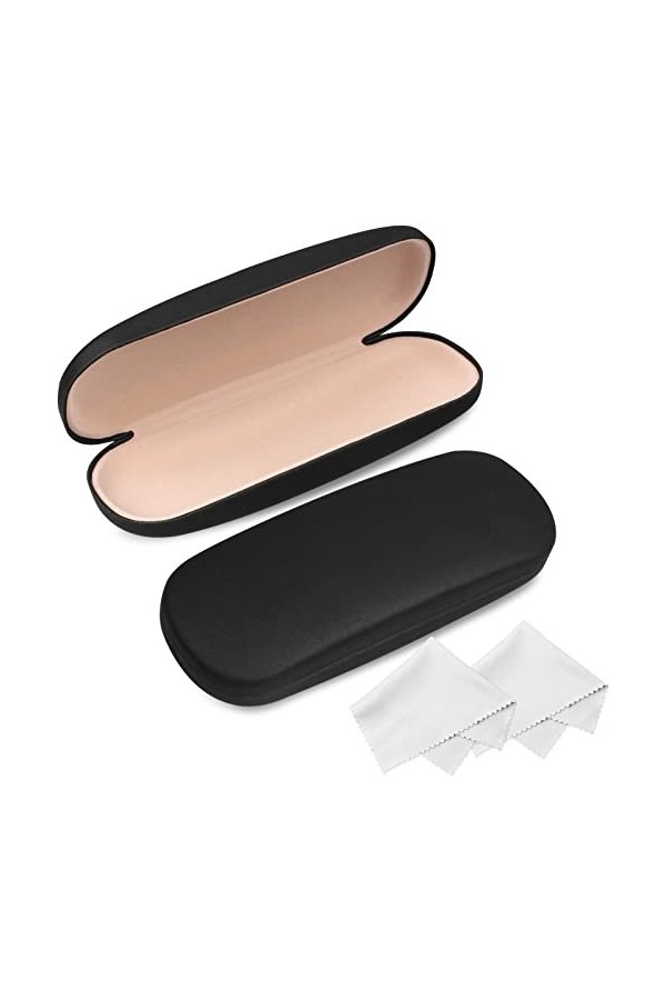 Lot de 2 étuis à lunettes avec chiffon de nettoyage, étui à lunettes rigide compatible avec la plupart des lunettes