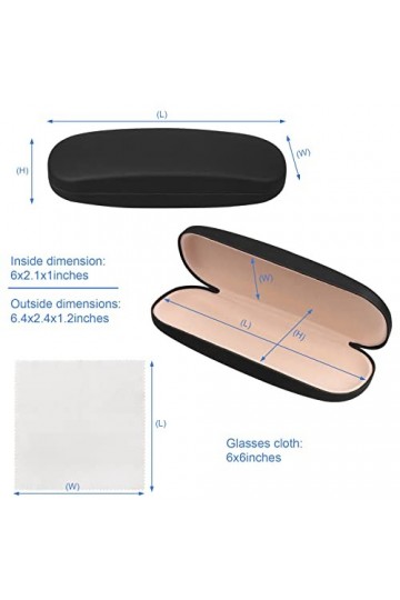 Lot de 2 étuis à lunettes avec chiffon de nettoyage, étui à lunettes rigide compatible avec la plupart des lunettes