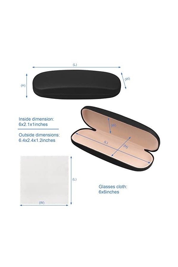 Lot de 2 étuis à lunettes avec chiffon de nettoyage, étui à lunettes rigide compatible avec la plupart des lunettes