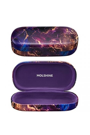 molshine Grand étui à lunettes en cuir rigide pour homme et femme, Marbre violet., Large