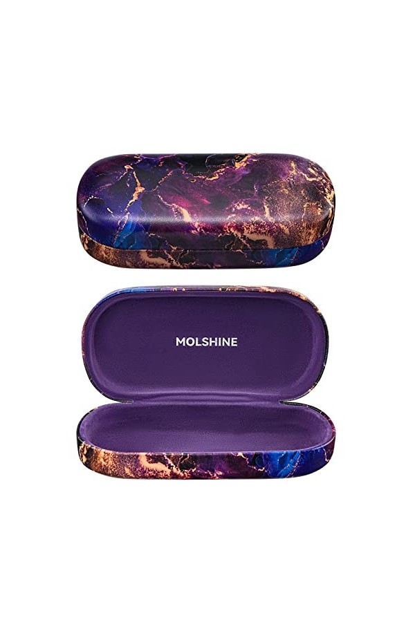 molshine Grand étui à lunettes en cuir rigide pour homme et femme, Marbre violet., Large