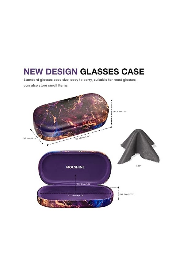 molshine Grand étui à lunettes en cuir rigide pour homme et femme, Marbre violet., Large