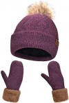 Bonnet et Gants Femme Hiver Chic avec Doublés en Polaire, Ski Bonnets Pompon Fourrure et Mitaines en Tricot Thermique Dames, 