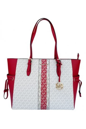 Michael Kors Gilly Jet Set Sac fourre-tout zippé avec cordon de serrage, Rouge piment multicolore