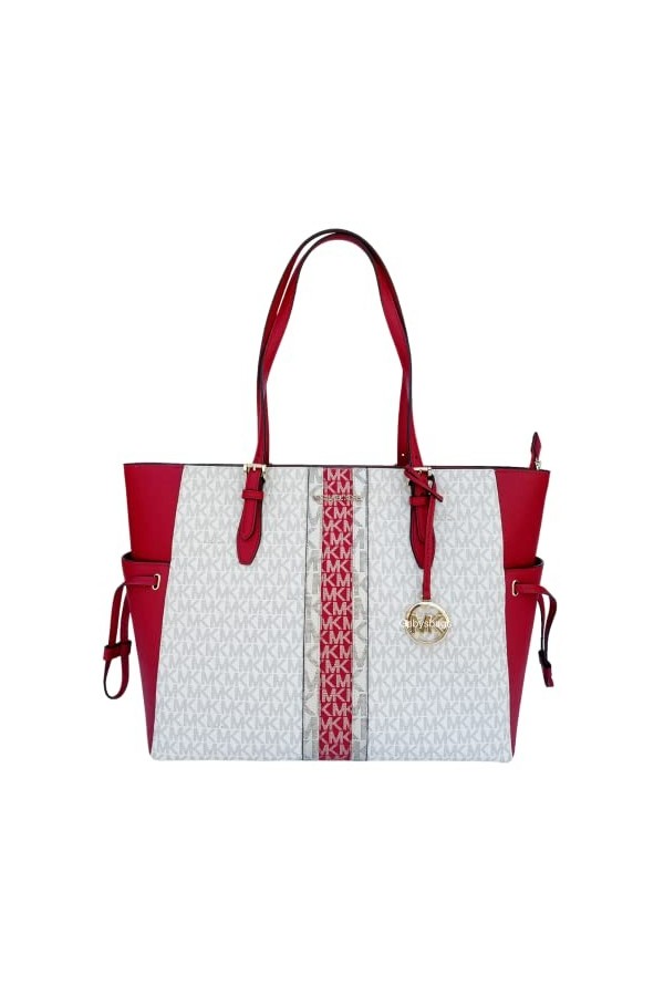Michael Kors Gilly Jet Set Sac fourre-tout zippé avec cordon de serrage, Rouge piment multicolore