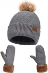 Bonnet et Gants Femme Hiver Chic avec Doublés en Polaire, Ski Bonnets Pompon Fourrure et Mitaines en Tricot Thermique Dames, 