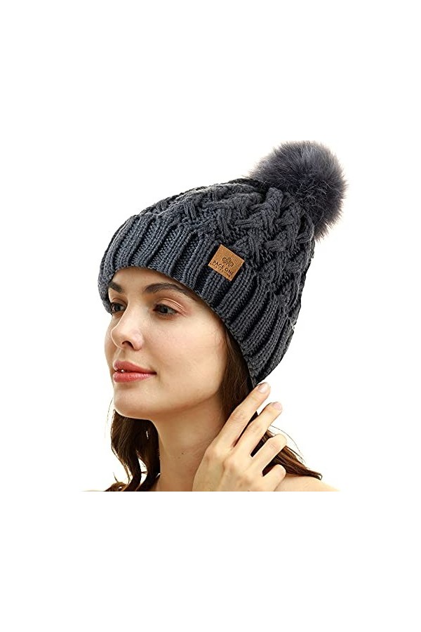 PAGE ONE Bonnet dhiver côtelé pour Femme Bonnet croisé en Tricot torsadé Doux et Chaud - Gris -