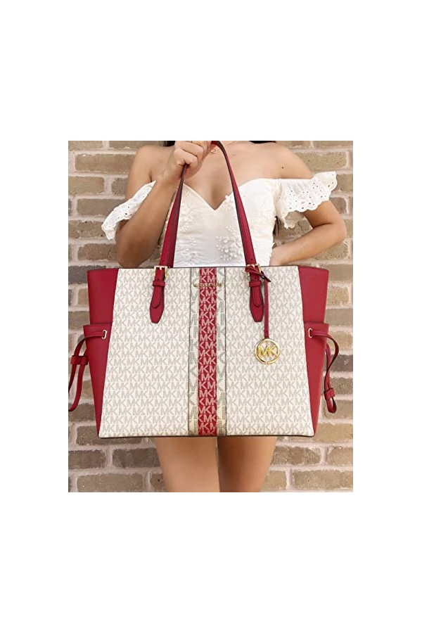 Michael Kors Gilly Jet Set Sac fourre-tout zippé avec cordon de serrage, Rouge piment multicolore