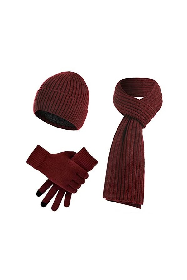 Hiver Chapeau Écharpe Gants Ensemble, Chaud Tricoter Bonnet Chapeau écran Tactile Gants et Longue Echarpe Ensemble pour Homme