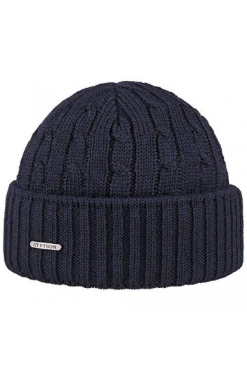 STETSON Bonnet en Tricot Georgia Wool Femme/Homme - Made in Germany pour lhiver avec Revers, Revers Automne-Hiver - Taille U
