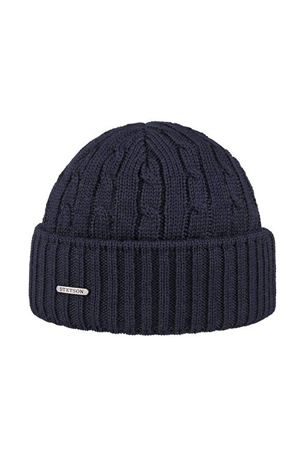 STETSON Bonnet en Tricot Georgia Wool Femme/Homme - Made in Germany pour lhiver avec Revers, Revers Automne-Hiver - Taille U