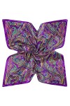 DAMILY Femmes Écharpe Bandana avec Motif Coloré Feuille Soie Aimer Grand Carré Satiné Foulard Tête 90 * 90cm Violet 