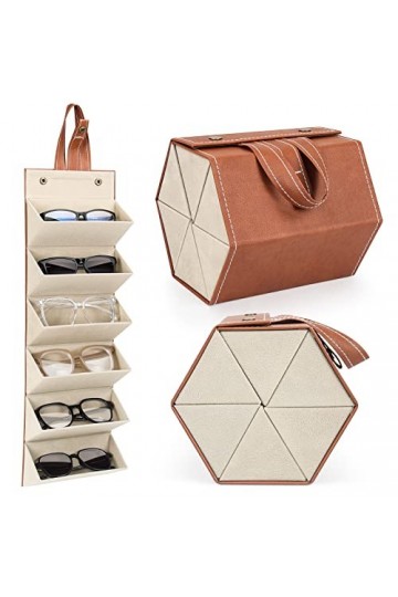 Finetoknow Étui à lunettes multi-treillis en cuir synthétique pour 2/3/4/5/6 paires de lunettes de soleil Boîte de rangement,