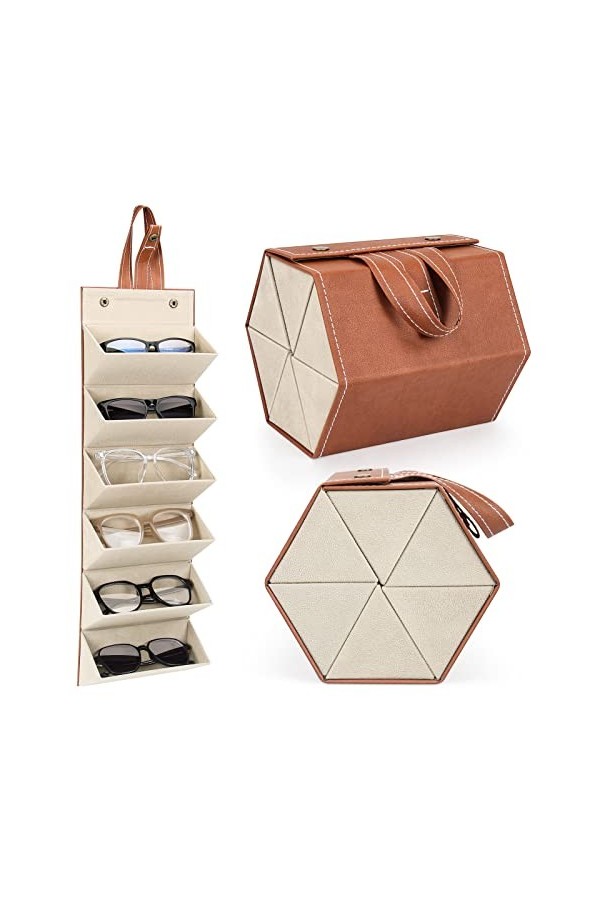 Finetoknow Étui à lunettes multi-treillis en cuir synthétique pour 2/3/4/5/6 paires de lunettes de soleil Boîte de rangement,