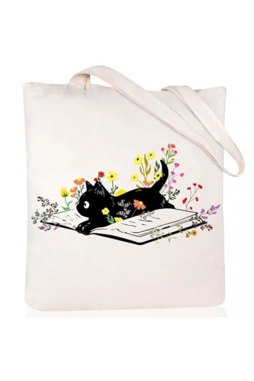 Andeiltech Sac fourre-tout en toile pour femme - Esthétique - Motif chat mignon - Réutilisable - Avec fermeture éclair intéri