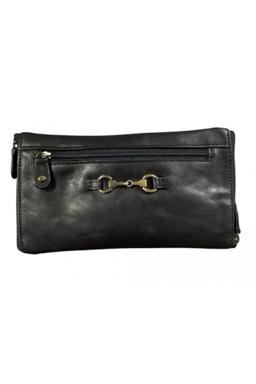 Étui à lunettes double en cuir souple unisexe - Collection Equestrian Steed, Noir , taille unique