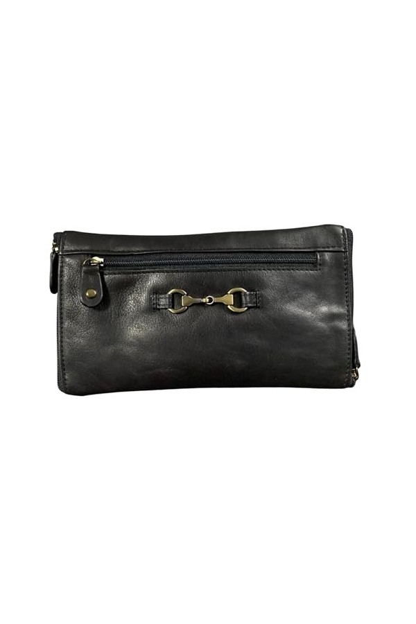 Étui à lunettes double en cuir souple unisexe - Collection Equestrian Steed, Noir , taille unique