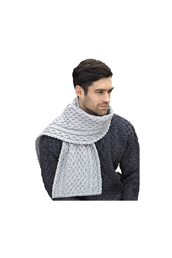 Aran Crafts echarpe motif de treillis en laine tricotee irlandaise douce 4840-SGRY ,Taille unique,Gris
