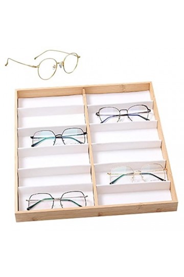 BORI Plateau Organisateur de Lunettes de Soleil,Présentoir à Bijoux en Bois à 12 grilles pour Lunettes - Étui de Rangement po