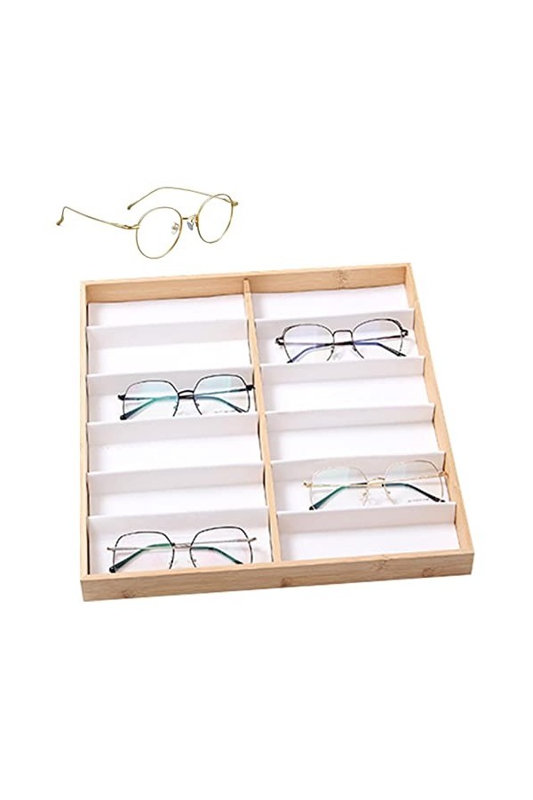 BORI Plateau Organisateur de Lunettes de Soleil,Présentoir à Bijoux en Bois à 12 grilles pour Lunettes - Étui de Rangement po