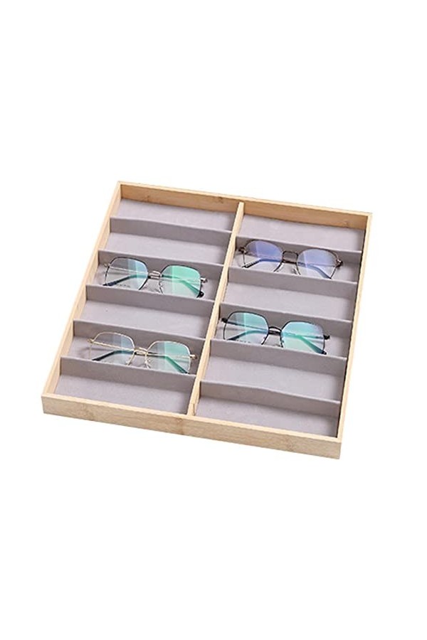 BORI Plateau Organisateur de Lunettes de Soleil,Présentoir à Bijoux en Bois à 12 grilles pour Lunettes - Étui de Rangement po
