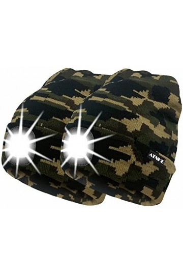 ATNKE 2 Pièces Chaud LED tricoté Chapeau de Bonnet Unisexe avec,USB Rechargeable Chapeau de Course Ultra Lumineux 4 LED Lampe