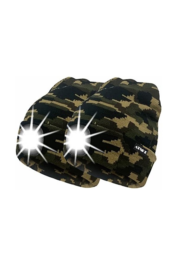 ATNKE 2 Pièces Chaud LED tricoté Chapeau de Bonnet Unisexe avec,USB Rechargeable Chapeau de Course Ultra Lumineux 4 LED Lampe