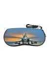 XIACHUANGSM Étui à lunettes en néoprène doux et portable avec boucle de randonnée Motif avion, Noir , taille unique