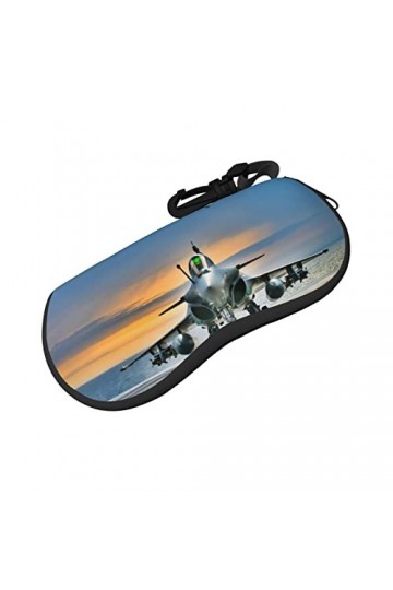 XIACHUANGSM Étui à lunettes en néoprène doux et portable avec boucle de randonnée Motif avion, Noir , taille unique