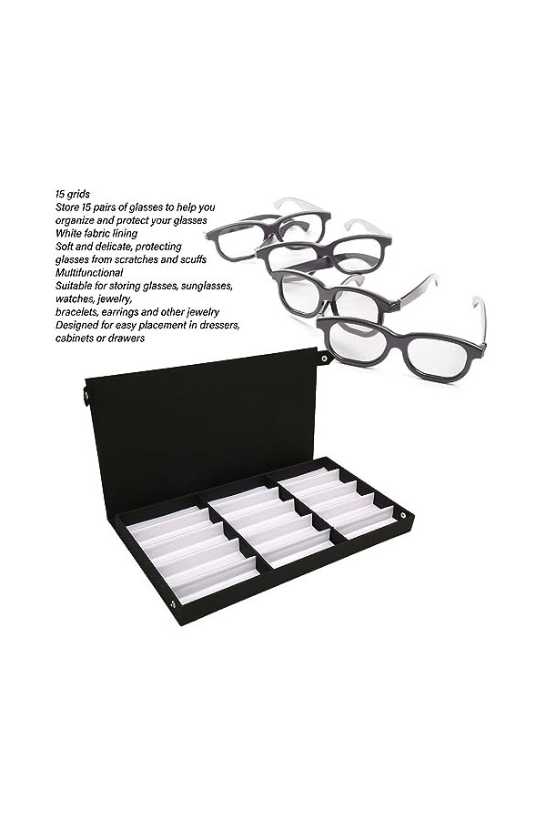 Vitrine de Lunettes de Soleil à 15 Grilles pour Femmes, Organisateur de Lunettes de Soleil, Hommes, Boîte à Lunettes de Solei