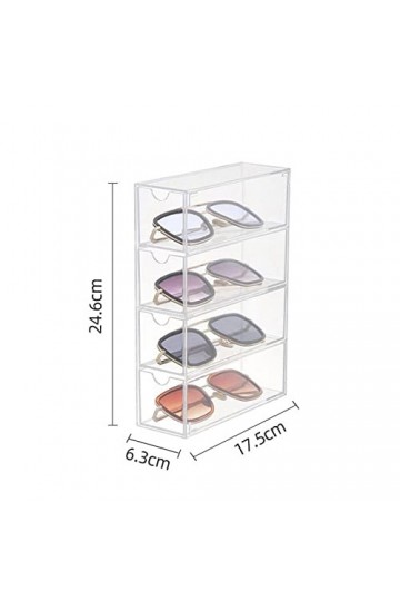 HOJKMA Boîte de rangement transparente en acrylique pour lunettes de soleil, 4 tiroirs, empilable, boîte de rangement pour lu