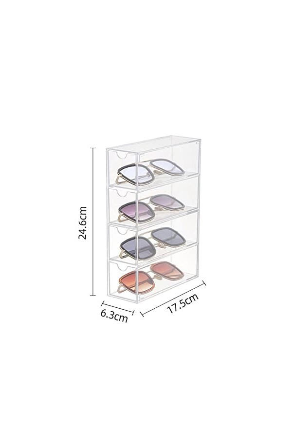 HOJKMA Boîte de rangement transparente en acrylique pour lunettes de soleil, 4 tiroirs, empilable, boîte de rangement pour lu