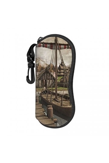 Étui à lunettes portable pour homme et femme, motif bateau viking, fermeture éclair avec mousqueton