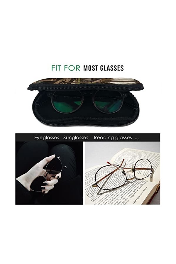 Étui à lunettes portable pour homme et femme, motif bateau viking, fermeture éclair avec mousqueton