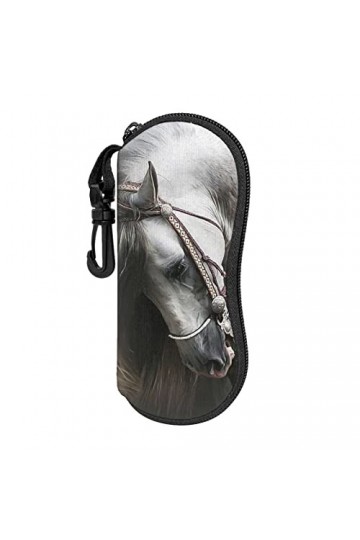 Étui à lunettes portable pour homme et femme avec fermeture éclair et mousqueton Blanc