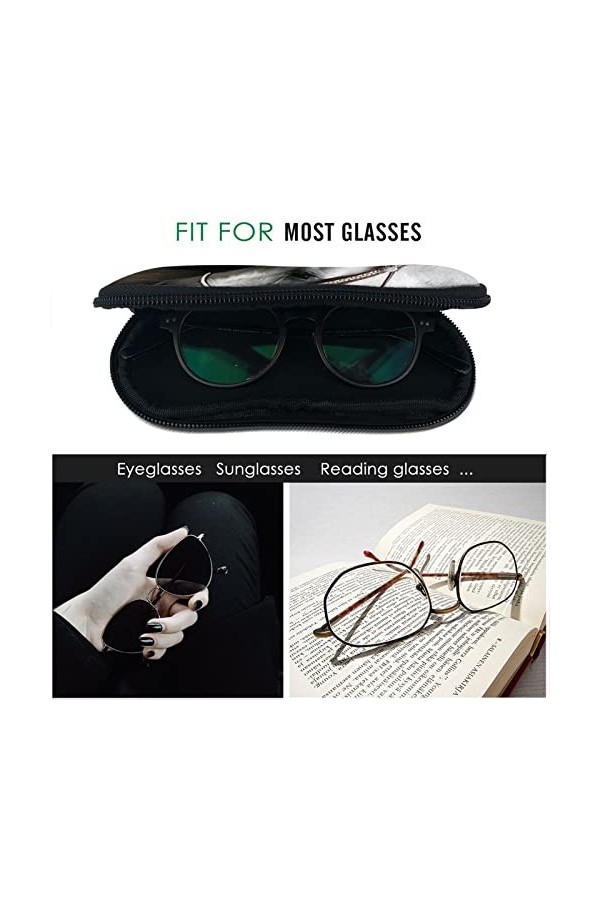 Étui à lunettes portable pour homme et femme avec fermeture éclair et mousqueton Blanc
