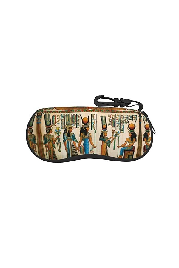 XIACHUANGSM Étui à lunettes en néoprène doux et portable avec boucle de randonnée pour femme dans lÉgypte ancienne, Noir , t