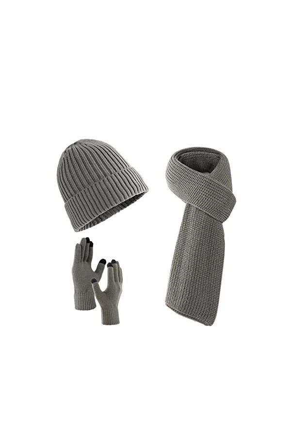 Villand Lot de 3 Chapeaux écharpe avec Gants à écran Tactile pour Homme et Femme, Ensemble Unisexe pour Temps Froid avec Doub